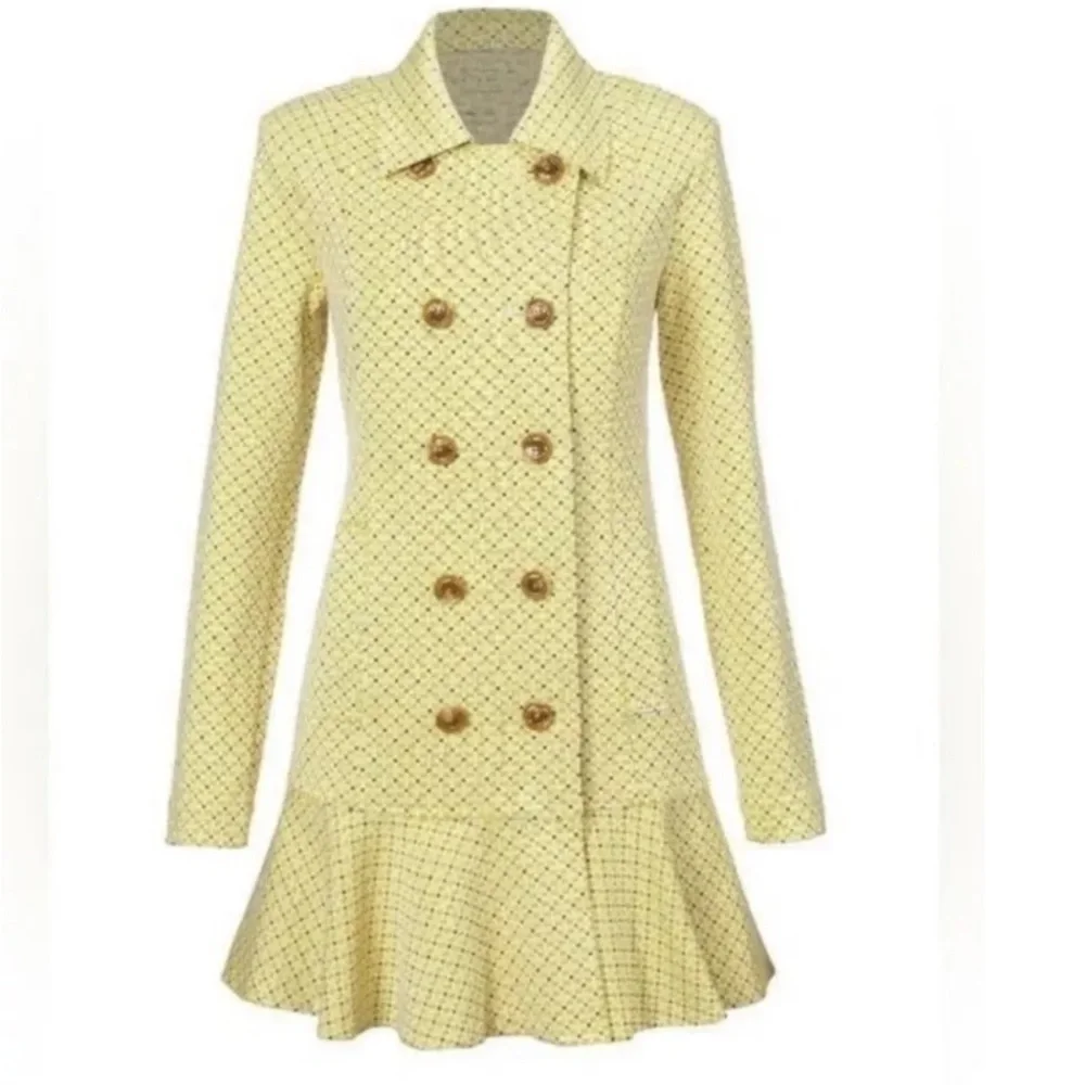 Cabi Women’s Hobnob Topper Jacket Swing Coat Daffodil Yellow Geometric Design S - Picture 1 of 15
